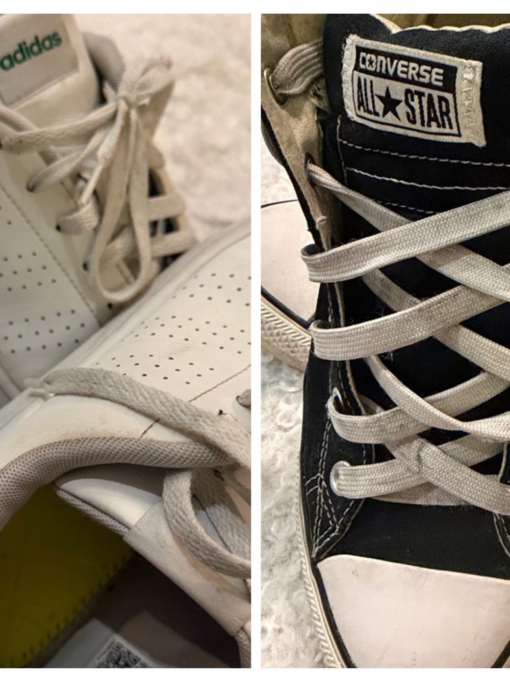 2 pair of sneakers,Converse Black and White High-Top Sneakers and adidas